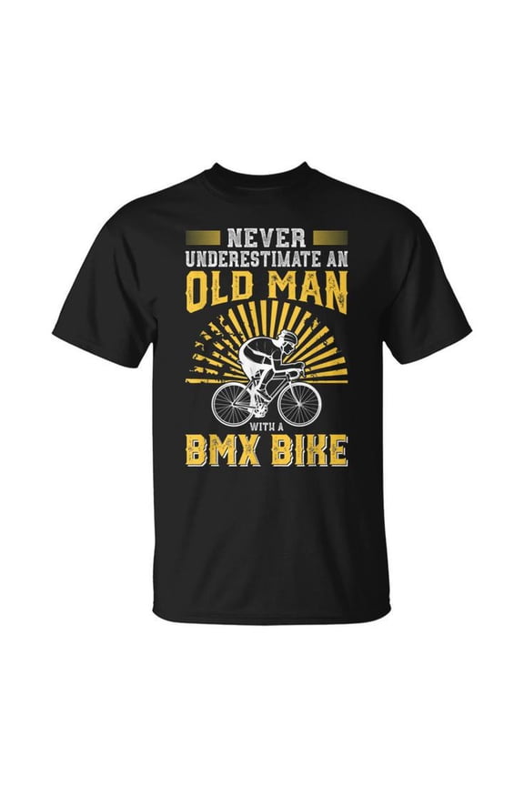 BMX Men's Never Underestimate an Old Man with a BMX Bike Graphic Cotton Tee Unisex Adult Casual Cycling Enthusiast T-Shirt, Size M, Color Black
