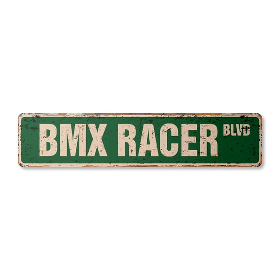 BMX RACER Vintage Aluminum Street Sign bike frame bars race Metal Sign rustic metal tin | Indoor/Outdoor |  24" Wide
