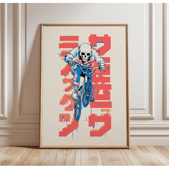 BMX Skeleton Poster Urban Street Art Wall Decor Cycling Skull Print Graffiti Style Bike Ar