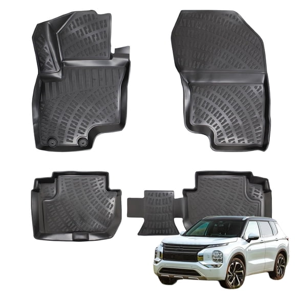 BMY MOTORS Car Floor Mats Liner Compatible for Mitsubishi Outlander PHEV Hybrid 2020-2024 | Front & 2nd Row Seat | Waterproof | All Weather | Durable, Black