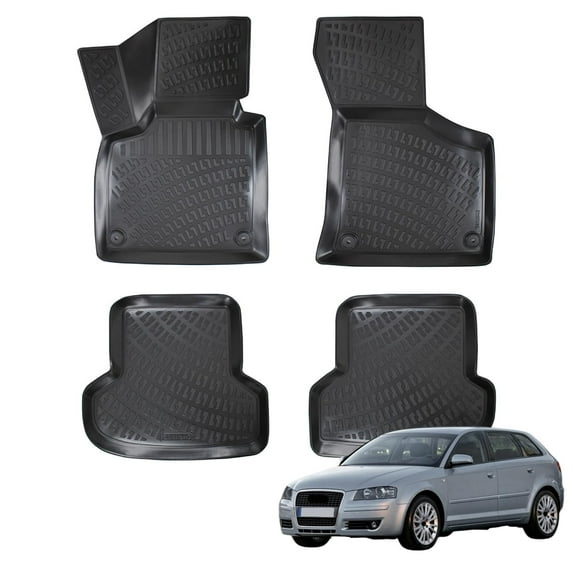 BMY MOTORS Car Floor Mats Liner Compatible for Audi A3 Hatchback 2004-2013 Black | Front & 2nd Row Seat | Waterproof | All Weather | Durable, Black
