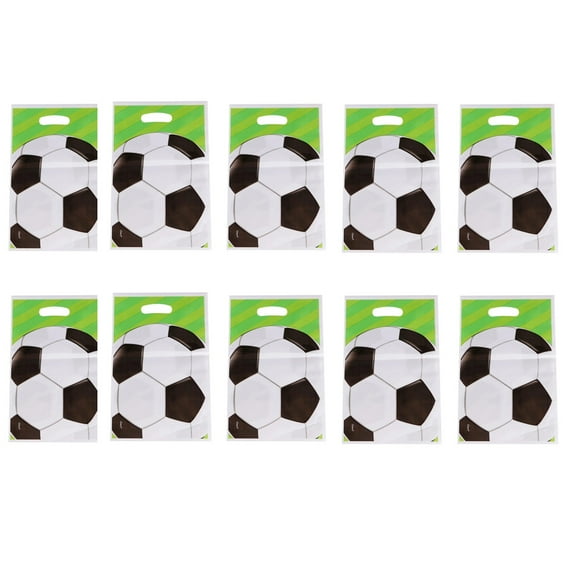 BMYJ 10 Pieces Soccer Gift Bags for Birthday Kids Party - Plastic Loot Gifts Bags Goody Candy Treat Bags Soccer Themed Birthday Party 