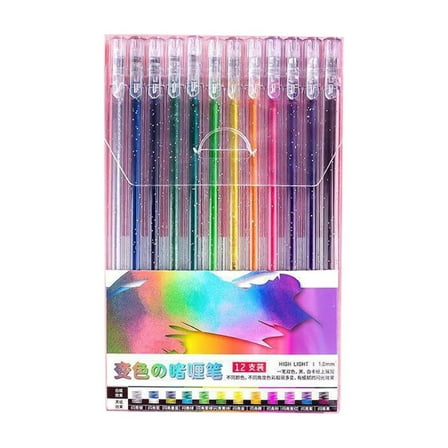 BMYJ 12/18PCS Glitter Gel Pen Set, Glitter Gel Pens for Coloring Books, Artist Colored Gel Markers Colorful Pens Neon Gel Pens for Adult Coloring Books and Drawing