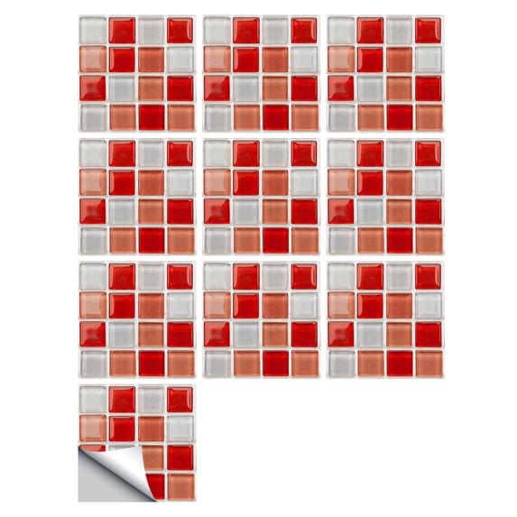 BMYJ 1Set 10pc Adhesive Tile Sticker for Kitchen and Bathroom, Mosaic Colorful Vinyl Waterproof Wall Sticker Decoration, DIY Peel and Stick Backsplash Tile, Easy to Apply and Remove, Home Upgrade