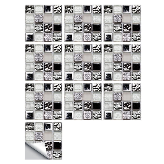 BMYJ 1Set 10pc Adhesive Tile Sticker for Kitchen and Bathroom, Mosaic Colorful Vinyl Waterproof Wall Sticker Decoration, DIY Peel and Stick Backsplash Tile, Easy to Apply and Remove, Home Upgrade