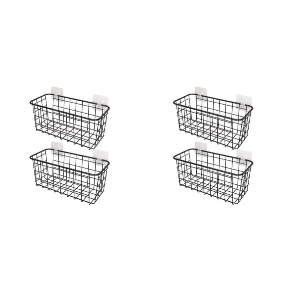 BMYJ 2 Pack Hanging Kitchen Baskets, Adhesive Wire Wall Storage Basket, No Drilling Hanging Fruit Baskets, Cabinet Door Organizer for Kitchen Bathroom Pantry