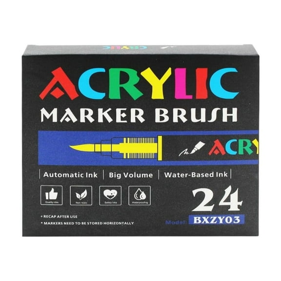 ​​BMYJ 24-Color Soft Brush Tip Paint Pens Quick-Drying Acrylic Markers 48ml for Canvas Rock Wood Stone Glass Ceramic Fabric Painting Artisan Projects Professional DIY Art Supplies​​
