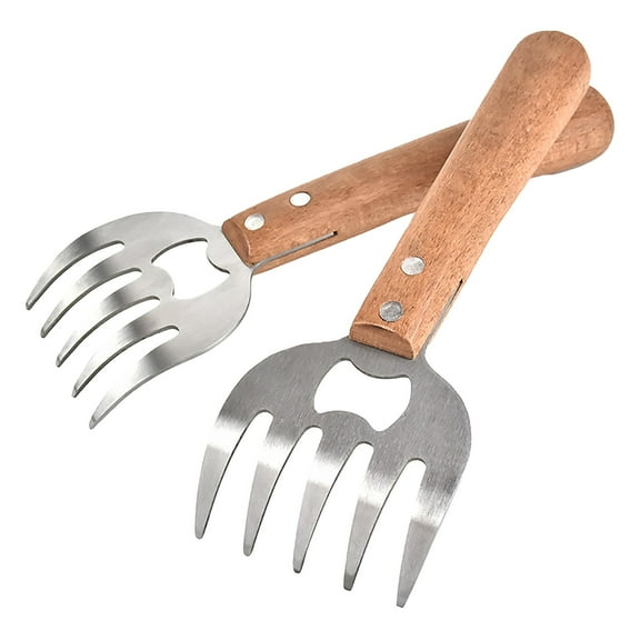 BMYJ 2Pc Meat Shredding Claws, Meat Metal Meat Shredder with Long Wooden Handle for Shredding Meat Shredder BBQ Pork Chicken Beef