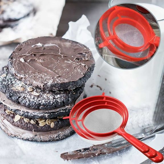 BMYJ 3 PCS Plastic Nylon Mesh Strainer Colander with Handle Fine Nylon Mesh Strainer Double Ear Yogurt Milk Filter Flour Sifter for Tea Juice Flour Milk Tea (3 Inch, 4 Inch, 5.5 Inch)