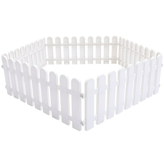 BMYJ 5Pcs White Picket Fence Christmas Tree Fence, 19.6x7.8in Flexible White Picket Fence Garden Border, Garden Fence Edging for Christmas Tree, Landscape Edging
