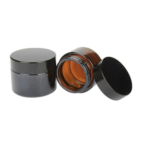 BMYJ 6-Pack Amber Glass Cosmetic Jars with Black Screw Lids and Liners, Refillable Empty Containers for Face Cream, Lip Balm, Makeup, Essential Oils, and Lotion, Small Storage Jars and Pots