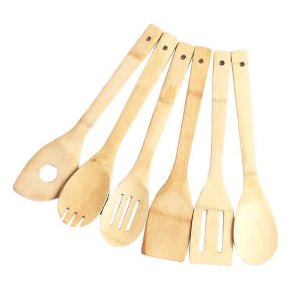 BMYJ 6-Pack Teak Wooden Cooking Utensil Set - Non-Scratch Natural Wood Spoons for Nonstick Cookware, Heat-Resistant Kitchen Tools for Sauteing/Stirring