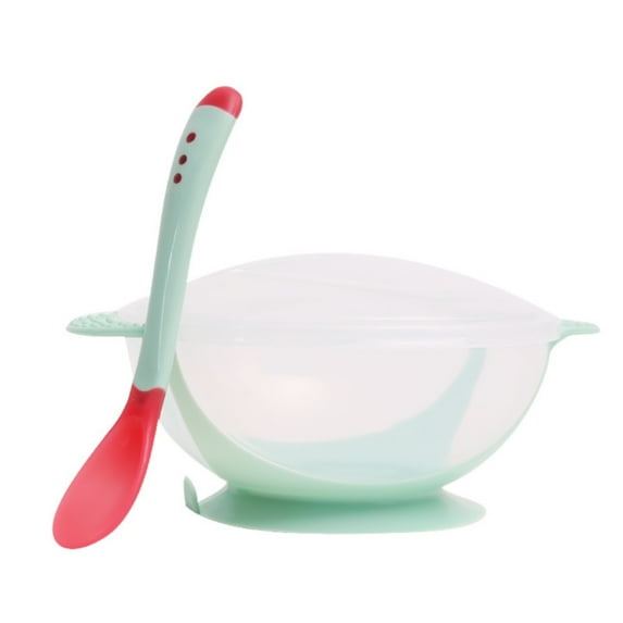BMYJ Baby Bowls with Suction Base, Spill-Proof Lid, Temperature-Sensing Spoon, Binaural Design Bowl for Babies Kids Children Toddlers, First Stage Self Feeding