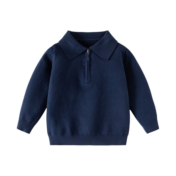 BMYJ Boys Collared Quarter Zip Knit Pullover Sweater, Polo Neck Long Sleeve Casual Sweater, Soft Knit Pullover for Toddler Boys, School Daily Fall Sweater (A, 7-8 Years)