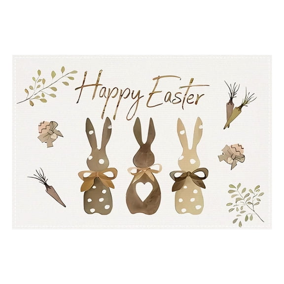 BMYJ Bunny Bow Carrot Vinyl Happy Easter Placemats, Wipeable Non-Slip Spring PVC Place Mats for Party Kitchen Dining Decor, Festive Holiday Table Setting, Easy Clean Up, Fun Seasonal Design 