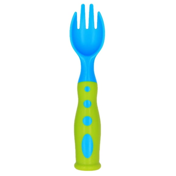 BMYJ Cutlery Spoons, Stereo Spoon and Fork Set in Two Colors, Cartoon Spoon and Training Spoon Fork, Weaning Supplies and Training Utensils with Soft Chewable-Tip, Dishwasher Safe and Boil-proof