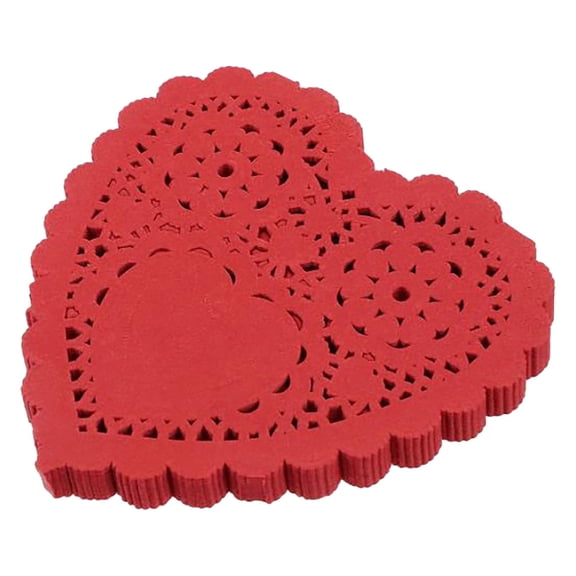 BMYJ Heart Shaped Red Lace Paper Doilies for Decoration Suitable for All Kinds Of Cakes Desserts Dry Pastries and Delicious for Valentines Crafts,Table Settings for Valentine Doilies,Heart Doily
