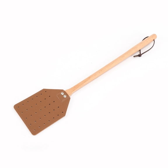 BMYJ Heavy Duty Leather Fly Swatter with Wooden Handle - Durable Indoor/Outdoor Fly Killer with Hanging Rope for Home Kitchen Farm, Thick Leather Bug Zapper for Mosquitoes Insects Bees