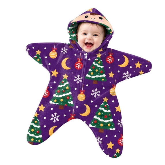 BMYJ Infant Baby Star Shape Hooded Coverall, Christmas Tree Print Wrap ...