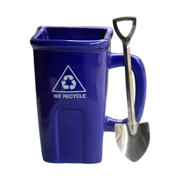 BMYJ Insulated Coffee Mug Ceramic Water Mugs Mini Curbside Trash Bins Multi-function Coffee Mug Desktop Recycle Can Drinkware Reusable Water Cup Creative Strange Ceramic Mug with Shovel 