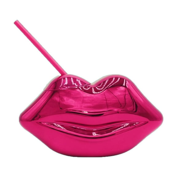 BMYJ Lip Cup Plating Plastic Cup Creative Drinking Cups Red Lip Shaped Tumbler Cup with Lid and Kawaii Bo Ba Tea Cup Cute Drinking Bottle for Home Wedding Party Beach Ktv Bar Club