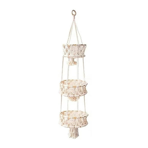 BMYJ Macrame Hanging Fruit Basket Boho Style - Vegetable Storage & Indoor Plant Hanger with Metal Frame, Decorative Kitchen Air Plant Holder for Home Wall Decor