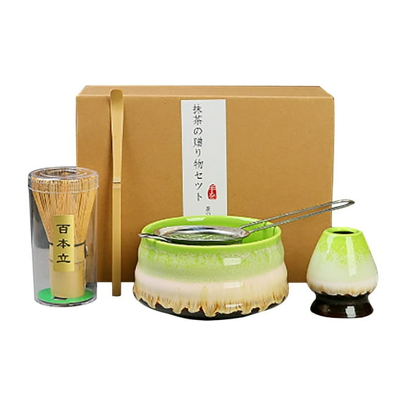 BMYJ Matcha Whisk, Handcrafted Bamboo Chasen & Ceramic Bowl Matcha Kit, Complete 5 Pcs Matcha Set Whisk and Bowl W/Stainless Steel Sifter, Bamboo Scoop & Holder for Matcha Tea Ceremony