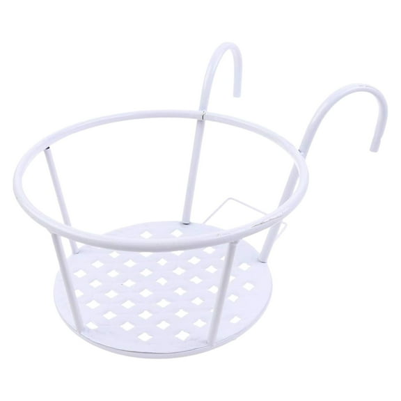 BMYJ Metal Hanging Plant Stand with Round Basket - Indoor/Outdoor Balcony Shelf for Flower Pots, Herb Gardens & Decorative Fence Rail Organization