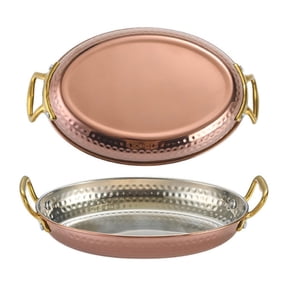 BMYJ Oval Spanish Paella Pan Skillet, 304 Stainless Steel Nonstick Seafood Paella Pot with Dual Handle for Homes Restaurants, Rose Gold, 6 Size Options