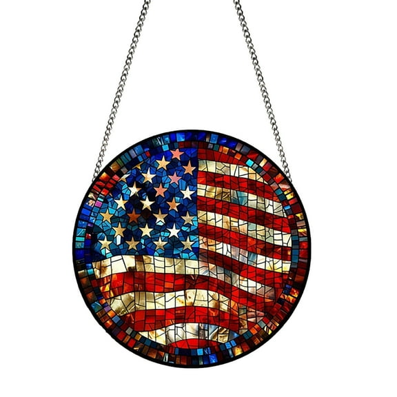 BMYJ Patriotic Acrylic Window Hanging Decor for Independence Day - 20x20CM American Flag Porch Atmosphere Decoration, Disc Ornaments for Home Outdoor Memorial Day Party Decor