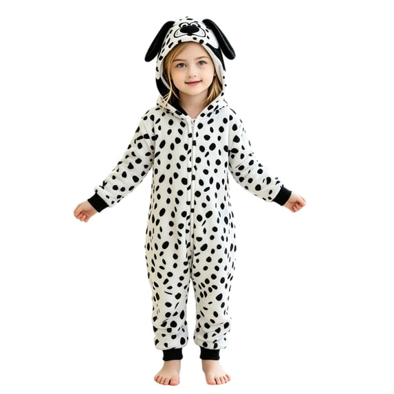 BMYJ Pug Dog Hooded Fleece Jumpsuit, Cute Animal Themed Outfit for Toddler Boys Girls, Soft Plush Jumpsuit for Holiday Party Daily Dress Up (White, 9-10 Years)
