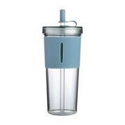 BMYJ Reusable Boba Tea Cups, Iced Coffee Cup with Straw and Lid, Leakproof Clear Plastic Cups Tumbler, Insulated Smoothie Tumbler, Wide Straw for Bubble Tea