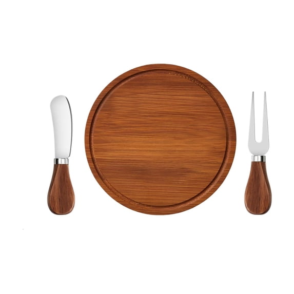 BMYJ Round Wood Charcuterie Board Set with Stainless Steel Knives and Forks, Mini Cheese Serving Board, Includes Thank You Card and Gift Box, Perfect for Wedding Guests and Party Gifts