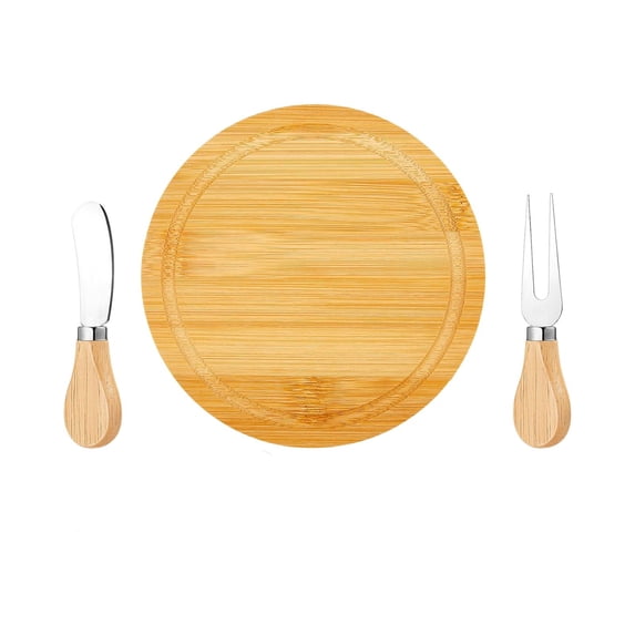 BMYJ Round Wood Charcuterie Board Set with Stainless Steel Knives and Forks, Mini Cheese Serving Board, Includes Thank You Card and Gift Box, Perfect for Wedding Guests and Party Gifts