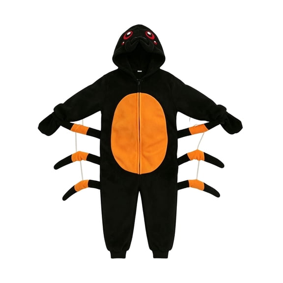 BMYJ Spider Themed Hooded Fleece Jumpsuit, Fun Insect Shaped Outfit for Toddler Boys Girls, Plush Jumpsuit for Holiday Party Dress Up (Black, 3-4 Years)