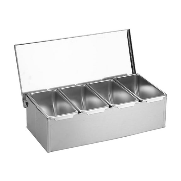 BMYJ Stainless Steel Detachable Topping Station with Lid, Pizza Ingredients Condiment Dispenser, Reusable Ice Cooled Condiment Seasoning Container, 4 Size Options