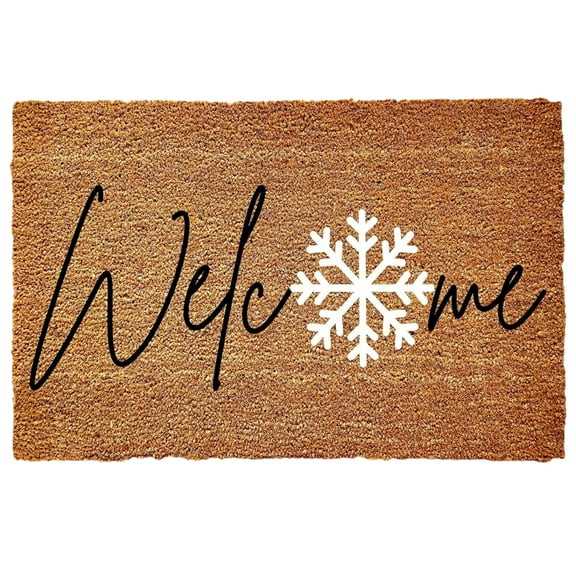BMYJ Welcome Snowflake Doormat Winter Doormat Welcome Mat Winter Decor Outdoor Rug Christmas Doormat Front Doormat Christmas Decor for Outside Entrance or Porch Entry,Brown