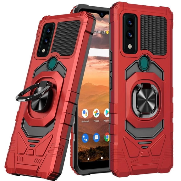 BMZ Case for AT&T Maestro 3 (U626AA), Heavy Duty Shockproof Magnetic Mount Ring Holder Impact Resistant Cover) - Red