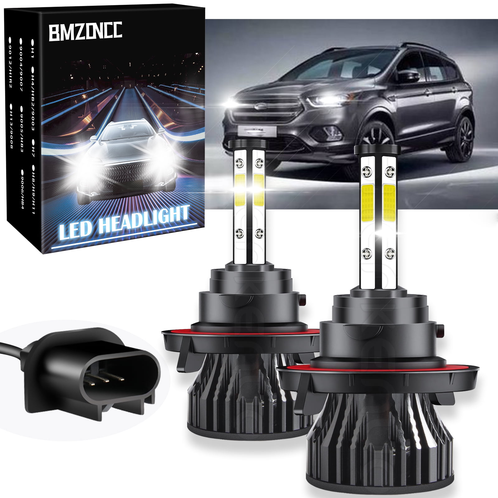 AUIMSOCO H13/9008 LED Headlight Bulbs – 4-Side High/Low Beam – For Ford Escape 2008-2012