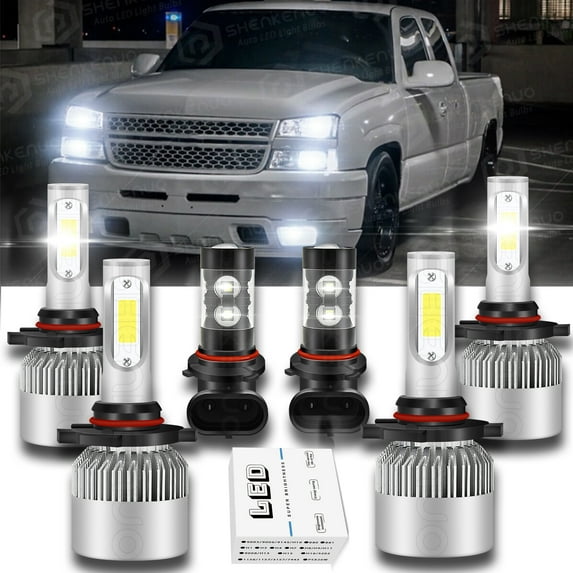 BMZONCC For GMC Sierra 1500 2500 HD 2001 2002 - 2005 2006 LED Headlight Bulbs,9005 High+9006 Low +9145 Fog Beam LED Headlight Bulbs 6000K Cool White
