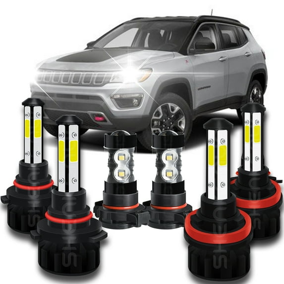 BMZONCC LED Headlight + Fog Light Bulbs Combo for Jeep Compass 2011 - 2013,Pack of 6