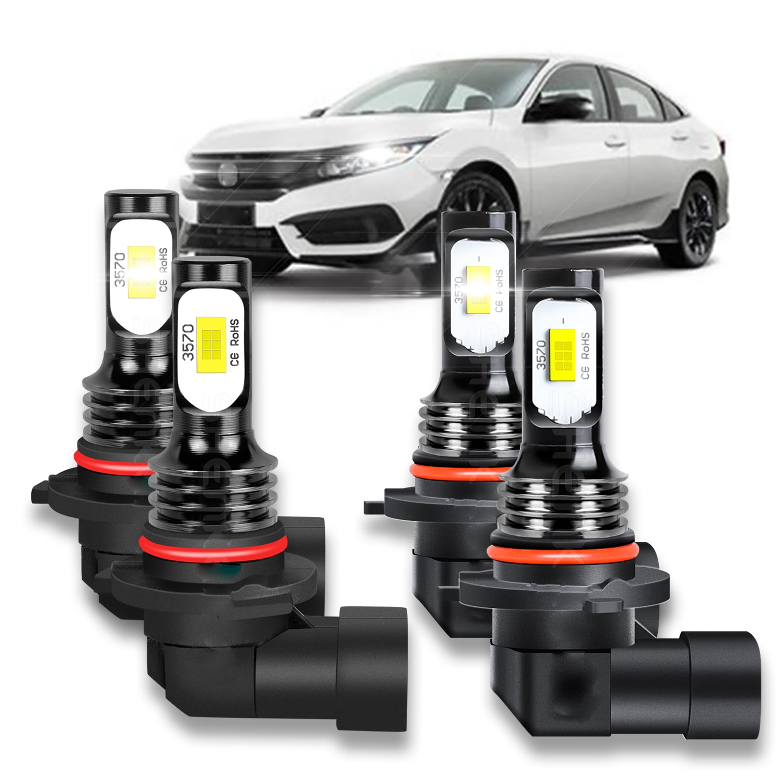 For Honda Civic 2004-2009 2010 2011 2012 2013 2014 2015 Led Headlight Bulbs 9006 9005 High&Low Beam White 4pcs