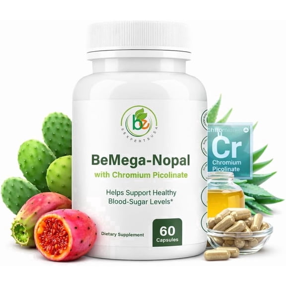 BMega Nopal with Chromium Picolinate - Supports Metabolism & Nutrient Balance - Natural Plant-Based Supplement Helps Support Healthy Blood Sugar Levels & Wellness - 60 Capsules