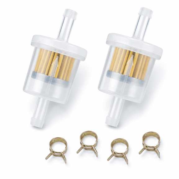 BMotorParts 1/4 Inline Fuel Filter Kit Compatible with Briggs & Stratton Kawasaki Kohler Lawn Mower Engines, Replacement for 691035 493629 49019-7001 2505007S, 2 Filters and 4 Clamps