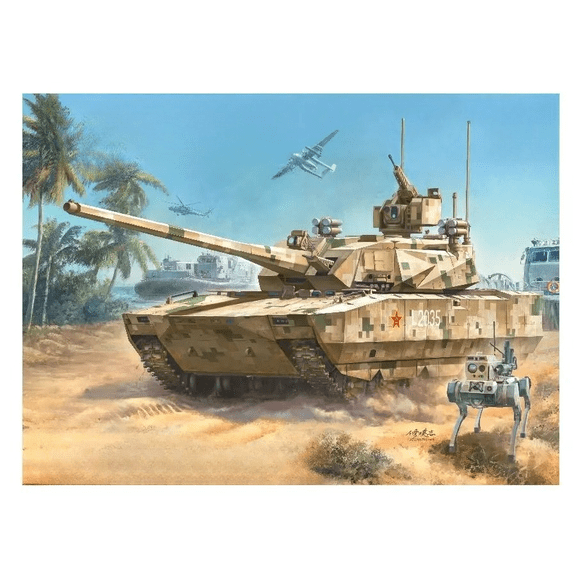 BN-001 PLA ZTZ-100 Main Battle Tank w/ZRY222 Unmanned Combat Vehicle &3PCS"Robot Wolves"Combat System