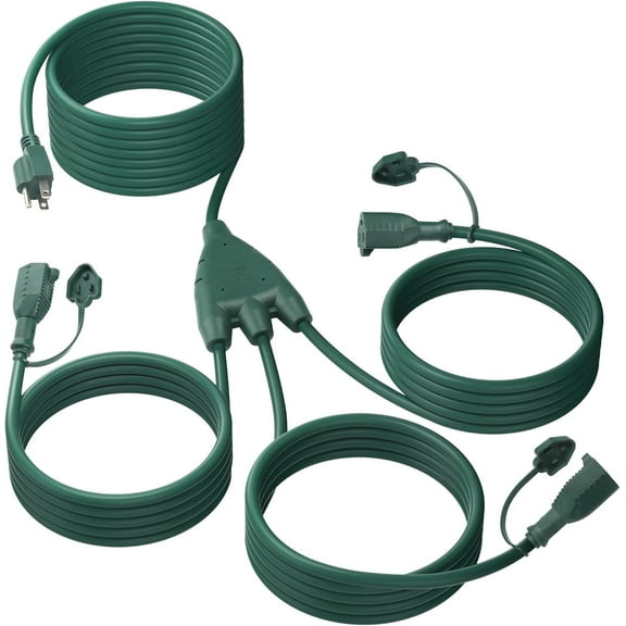 BN-LINK 1 to 3 Splitter Extension Cord, 24 ft End to End(36 ft Total), Multi-Outlet Power Cord, 16/3 SJTW Weather Resistant for Lighting, Landscaping & Holiday Decorations, Grounded, ETL