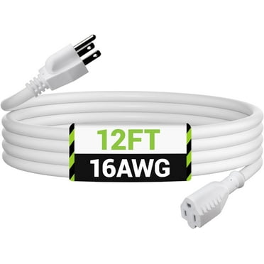 BN-LINK 12ft Outdoor Extension Cord, 3-Prong, 16 Gauge General Purpose Power Cord, Grounded Plug, White, for Landscaping & Holiday Decorations, Home & Office, 13A ETL