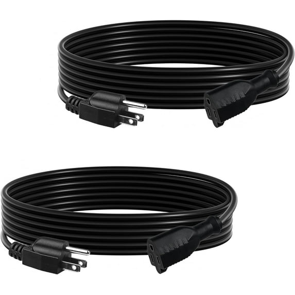 BN-LINK 15 ft Indoor Outdoor Extension Cord 16/3 SJTW, 2 Pack, Black, 3-prong, PVC Cable Jacket, Weather Resistant, Flame Retardant, Suitable for Indoor, Garden, Landscaping & Holiday Decorations, ETL