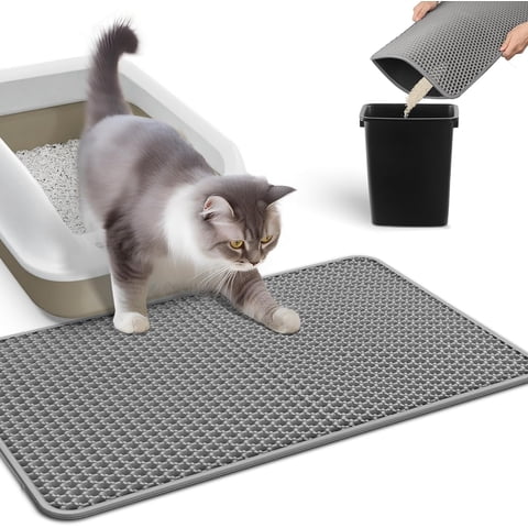 BN-LINK 17" x 23" Cat Litter Mat Trapping Match, Honeycomb Double Layer Design, Urine-Proof and Water Proof, Scatter Control, Easier to Clean & Washable(Gray)