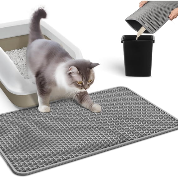 BN-LINK 17" x 23" Cat Litter Mat Trapping Match, Honeycomb Double Layer Design, Urine-Proof and Water Proof, Scatter Control, Easier to Clean & Washable(Gray)